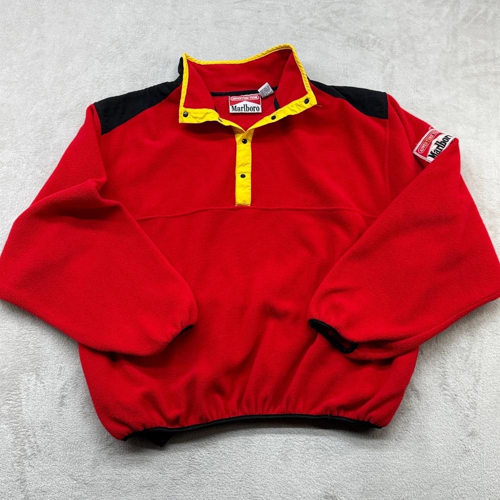 Vintage Marlboro Fleece Pullover Mens L Red Adventure Team 90s T Snap Neck Y2K